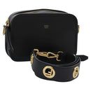 FENDI Shoulder Bag Leather Black Gold Auth PP343-1