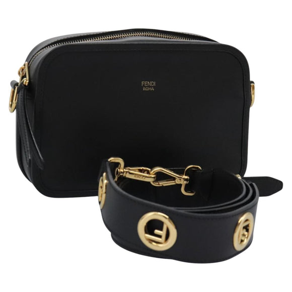 FENDI Shoulder Bag Leather Black Gold Auth PP343