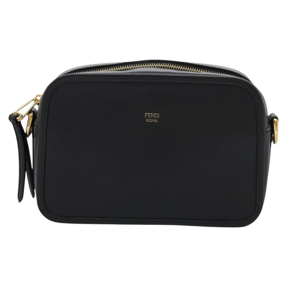 FENDI Shoulder Bag Leather Black Gold Auth PP343