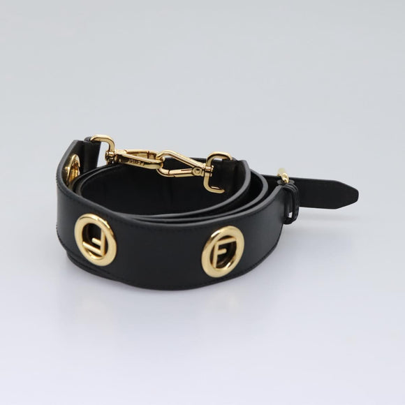 FENDI Shoulder Bag Leather Black Gold Auth PP343