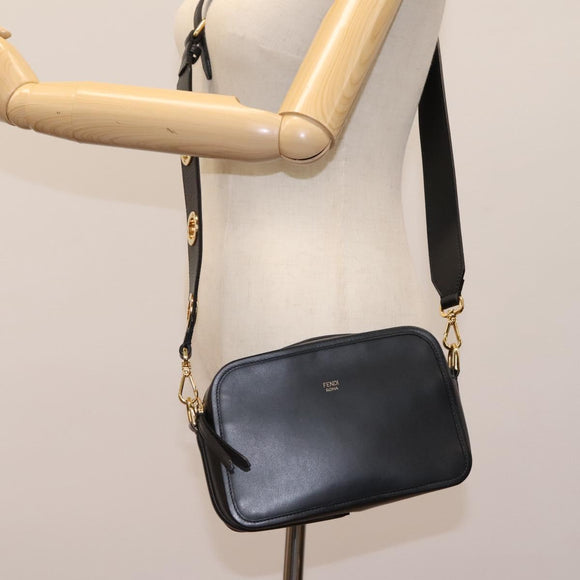 FENDI Shoulder Bag Leather Black Gold Auth PP343