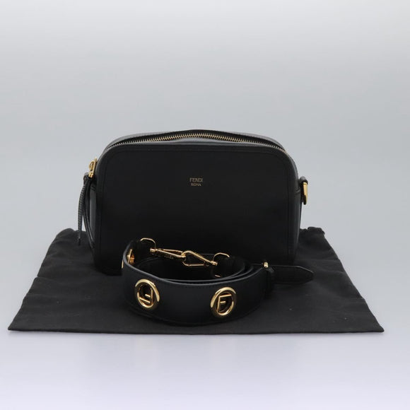 FENDI Shoulder Bag Leather Black Gold Auth PP343