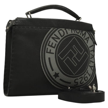 FENDI Celeria Hand Bag Leather 2way Black Silver Auth PP647