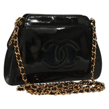 CHANEL COCO Mark Chain Shoulder Bag Patent leather Black Gold CC Auth PP818