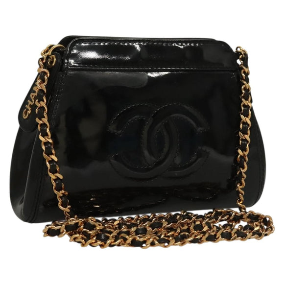 CHANEL COCO Mark Chain Shoulder Bag Patent leather Black Gold CC Auth PP818