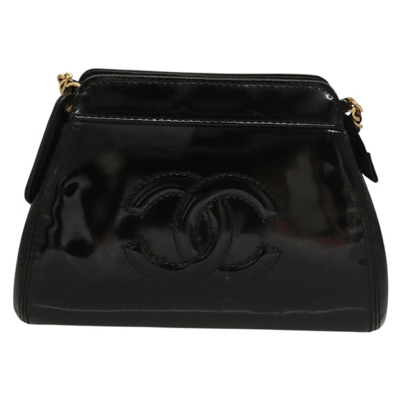 CHANEL COCO Mark Chain Shoulder Bag Patent leather Black Gold CC Auth PP818