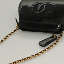 CHANEL COCO Mark Chain Shoulder Bag Patent leather Black Gold CC Auth PP818-6