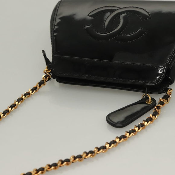 CHANEL COCO Mark Chain Shoulder Bag Patent leather Black Gold CC Auth PP818