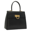 Salvatore Ferragamo Gancini Hand Bag Leather Black Gold Auth PP828-1