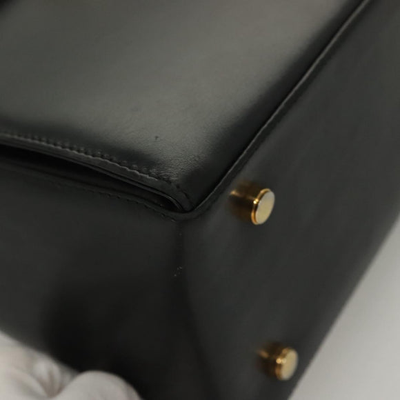 Salvatore Ferragamo Gancini Hand Bag Leather Black Gold Auth PP828