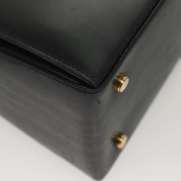 Salvatore Ferragamo Gancini Hand Bag Leather Black Gold Auth PP828