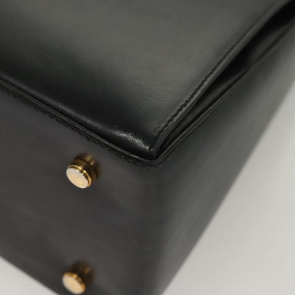 Salvatore Ferragamo Gancini Hand Bag Leather Black Gold Auth PP828