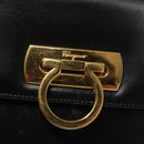 Salvatore Ferragamo Gancini Hand Bag Leather Black Gold Auth PP828-18