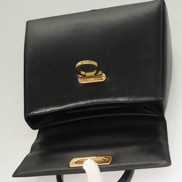 Salvatore Ferragamo Gancini Hand Bag Leather Black Gold Auth PP828