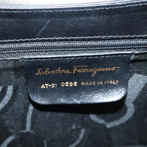 Salvatore Ferragamo Gancini Hand Bag Leather Black Gold Auth PP828