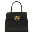 Salvatore Ferragamo Gancini Hand Bag Leather Black Gold Auth PP828-13