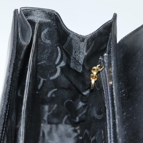 Salvatore Ferragamo Gancini Hand Bag Leather Black Gold Auth PP828