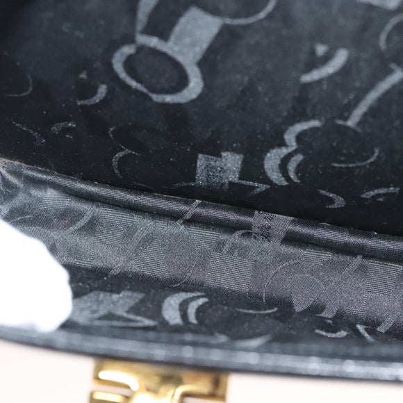 Salvatore Ferragamo Gancini Hand Bag Leather Black Gold Auth PP828