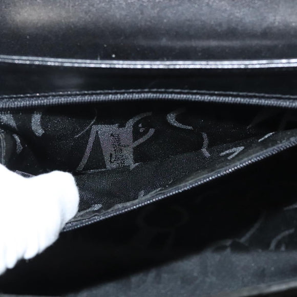 Salvatore Ferragamo Gancini Hand Bag Leather Black Gold Auth PP828