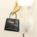 Salvatore Ferragamo Gancini Hand Bag Leather Black Gold Auth PP828-25