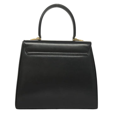 Salvatore Ferragamo Gancini Hand Bag Leather Black Gold Auth PP828 - 0