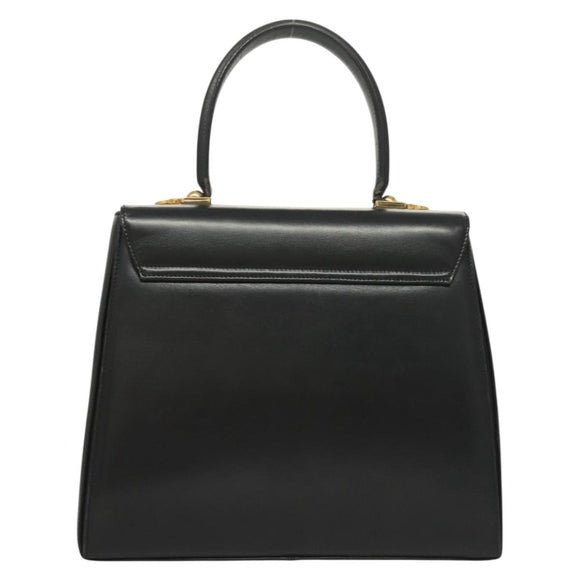 Salvatore Ferragamo Gancini Hand Bag Leather Black Gold Auth PP828