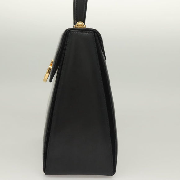 Salvatore Ferragamo Gancini Hand Bag Leather Black Gold Auth PP828