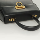 Salvatore Ferragamo Gancini Hand Bag Leather Black Gold Auth PP828-6