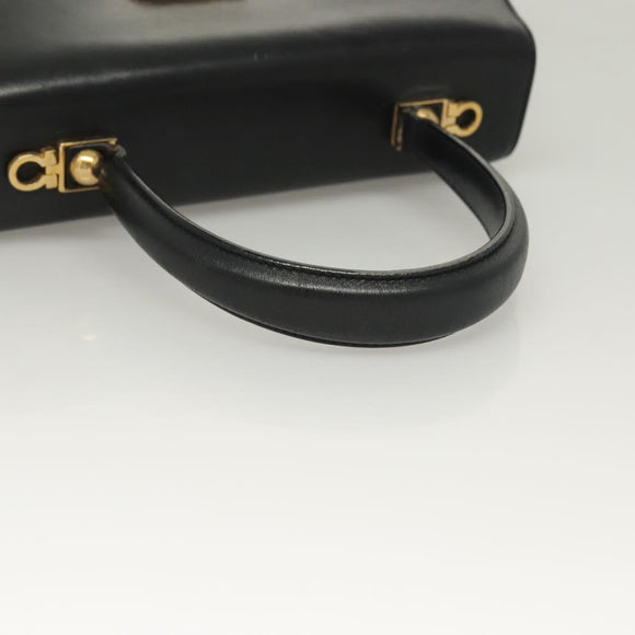 Salvatore Ferragamo Gancini Hand Bag Leather Black Gold Auth PP828