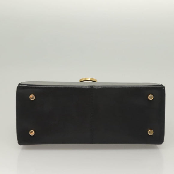 Salvatore Ferragamo Gancini Hand Bag Leather Black Gold Auth PP828