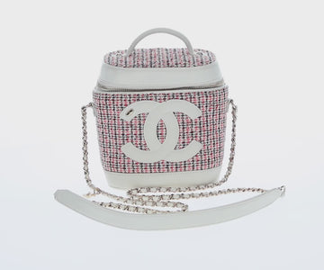 CHANEL Chain Vanity Shoulder Bag Tweed White Gold CC Auth 146553SAM - 0