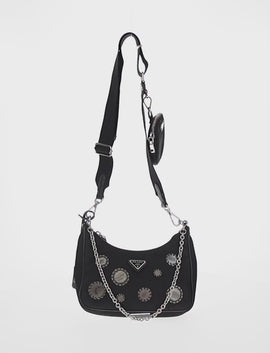 PRADA Re-Edition 2005 Shoulder Bag Nylon 2way Black Silver 1BH204 Auth 157130SAM - 0
