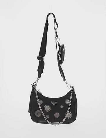 PRADA Re-Edition 2005 Shoulder Bag Nylon 2way Black Silver 1BH204 Auth 157130SAM - 0