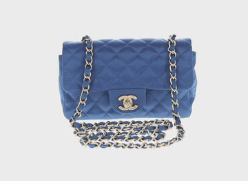 CHANEL Matelasse 20 Chain Shoulder Bag Satin Blue Gold CC Auth 153332SM - 0