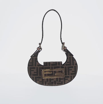 FENDI Zucca Canvas Mamma Baguette Shoulder Bag Black Brown Auth 128937M - 0