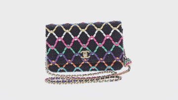 CHANEL Matelasse Chain Shoulder Bag Tweed Multicolor Gold CC Auth 156642SM - 0