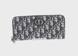 Christian Dior Trotter Canvas Oblique Jacquard Long Wallet Navy Auth 143038M - 0