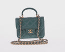 CHANEL Matelasse Chain Shoulder Bag Lamb Skin 2way Green Gold CC Auth 156667SM-2