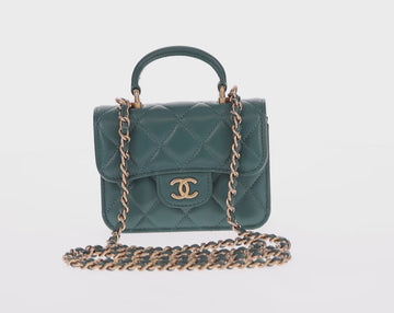 CHANEL Matelasse Chain Shoulder Bag Lamb Skin 2way Green Gold CC Auth 156667SM - 0