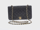 CHANEL Matelasse Chain Shoulder Bag Lamb Skin Black Gold CC Auth 157515SM-2