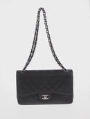 CHANEL Matelasse 30 Double Flap Chain Bag Caviar Skin Black CC Auth 146363SM-2