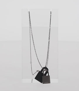 HERMES Orchestral PM Necklace Metal Leather Silver Black Auth 130685M - 0