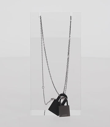 HERMES Orchestral PM Necklace Metal Leather Silver Black Auth 130685M - 0
