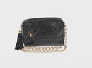 CHANEL Matelasse Chain Shoulder Bag Lamb Skin Black Gold CC Auth 146556V-2