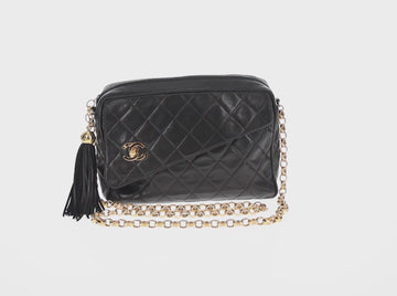 CHANEL Matelasse Chain Shoulder Bag Lamb Skin Black Gold CC Auth 146556V - 0