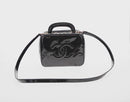 CHANEL Vanity Shoulder Bag Patent leather 2way Black Gold CC Auth 146552V-2