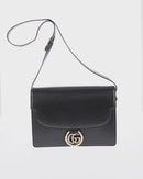 GUCCI GG Logo Shoulder Bag Leather Black Gold 589471 Auth 144672M-2