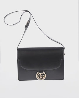 GUCCI GG Logo Shoulder Bag Leather Black Gold 589471 Auth 144672M - 0