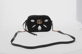 GUCCI GG Marmont Chain Shoulder Bag Velor Black Gold 448065 Auth 145252M - 0