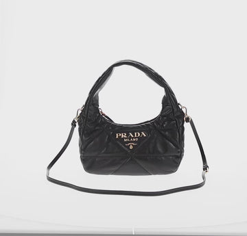 PRADA Hand Bag Leather 2way Black Gold Auth 128189M - 0